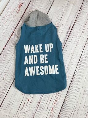 Play On! XXL Dog Hoodie Shirt “Wake Up and Be Awesome” Blue Gray Pet Apparel